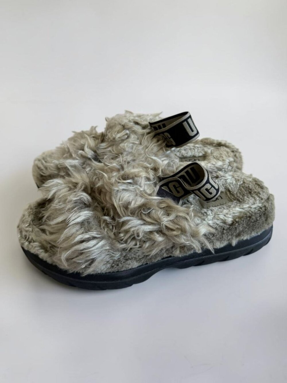 UGG Gray Fur Fluff Sugar Platform Sandals Size 8